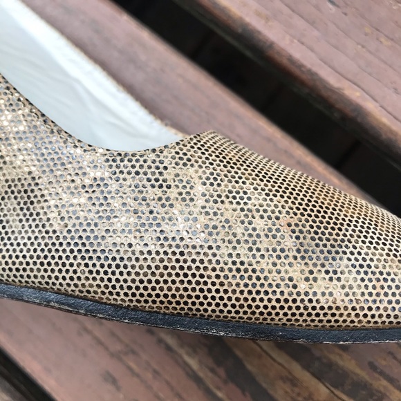 Stuart Weitzman Snake Print Heels Block Heel Gold & Brown Size 7 - Picture 3 of 16